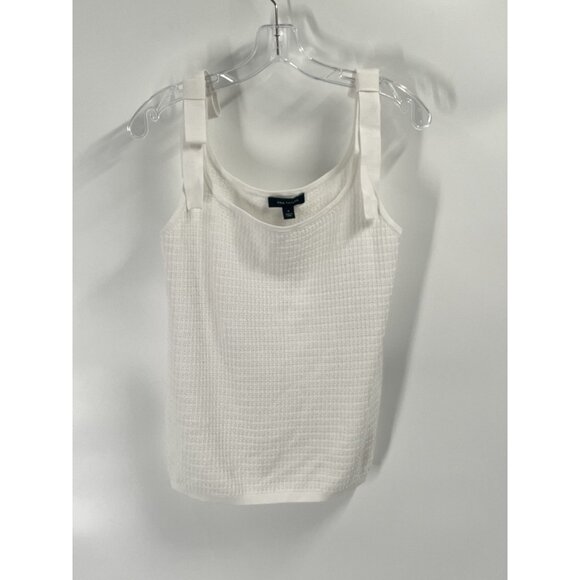 Ann Taylor White Textured Tank Top Bow Sz M NWT - Picture 1 of 6